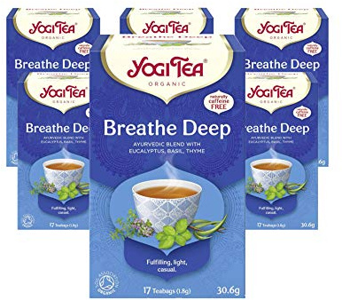 Yogi Tea, Breathe Deep, Organic Herbal Tea, Naturally Caffeine Free, Blend of Eucalyptus, Basil and Thyme, 6 Packs x 17 Tea Bags (102 Teabags Total)