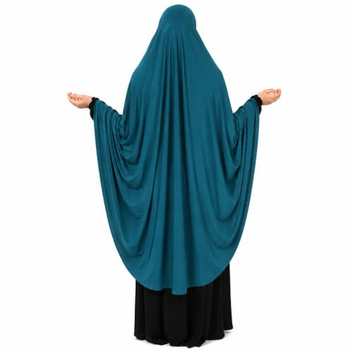 Yaqeen Khimar de prière une pièce en lycra extensible, taille XL, pétrole, XL