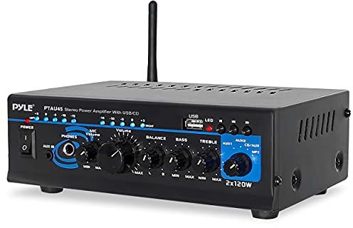 Pyle 240 Watt Home Audio Power Amplifier - Portable 2 Channel Stereo Receiver w/USB Cd DVD, MP3, iPhone, Phone, Theater, PA Amp Ptau45.5