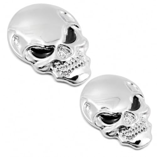 Uteruik 2 Stück 3D Silber Chrom Totenkopf Emblem Aufkleber, Metall Skull Badge aus Zinklegierung mit Klebeband für Auto, Motorrad, LKW, SUV, Anhänger, Helm, Werkzeugbox