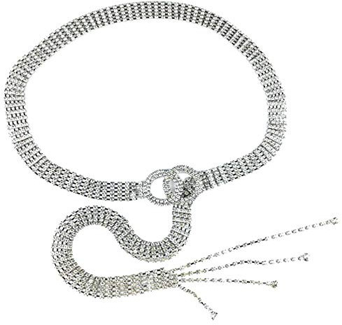 MEGAUK Damen Bling-Bling Strass Brautgürtel Kettengürtel Taillengürtel Hüftgurt Metall Gürtel für Kleid (Silber)