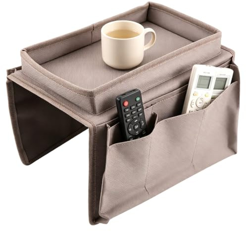 HERCHR Soporte para mando a distancia, organizador para reposabrazos de sofá, bandeja para sillón reclinable para revistas, tabletas y teléfonos