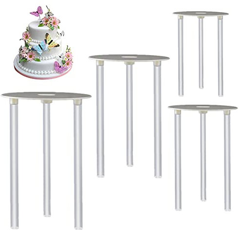 Cake Tier Supports,4 Pcs Reusable 9/12/16/20cm Cake Boards and 12 Pcs Cake Dowels for Tiered Cakes Construction and Stacking