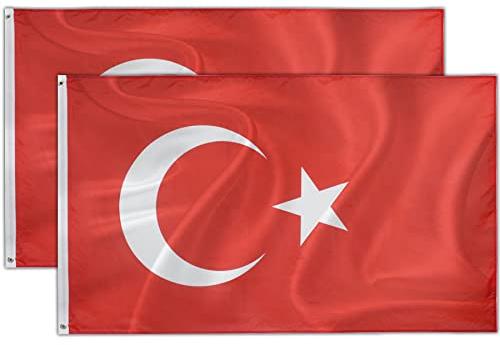 2 Stück Türkei Fahne | Flagge Türkei| Wetterfeste Türkische Flagge mit Messing-Ösen | Fahne Flagge Türkei Turkey TR | 90 x 150 cm | Kräftige Farben | Top Qualität