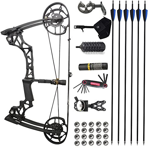 SHARROW 40-60Lbs Compoundbogen Set Erwachsene Bogenschießen Katapult Stahlball Dual-Use Compoundbogen 6061 Aluminiumlegierung CNC Jagdbogen Angeln Bogen und Pfeil Set (Schwarz Bogen Pfeil Set)
