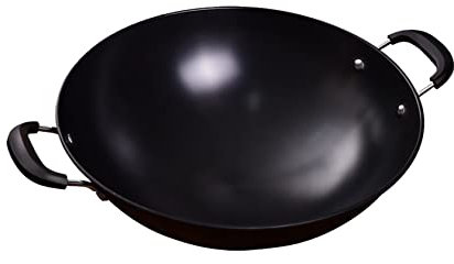 YYUINU Cast Iron Wok, Large Wok, Double Ear Wok Made of Cast Iron, Black, 50 cm / 19.7 Inches
