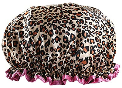 Reusable Waterproof Shower Cap - Double Thick, Leopard Red Border - Ideal for Bath & Shower - (1 Piece)