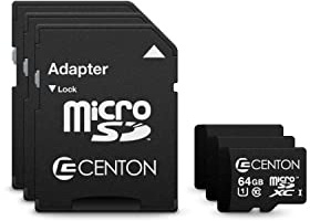 Centon MicroSD UHS-I / A1 / V10 / U1 / Class 10 Flash Memory Card 64GB x 3, (S1-MSDXU1-64G-3-B)