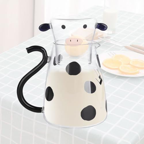 Water Jug, Glass Carafe, Kuh Glaskrug, Kreative Kuh Glaskrug Wasserflaschen Hot Cold Water Iced Tea Wine Coffee Milk and Juice Drink Carafe Water Carafe Wohnkultur Küchenbedarf (1800ml)