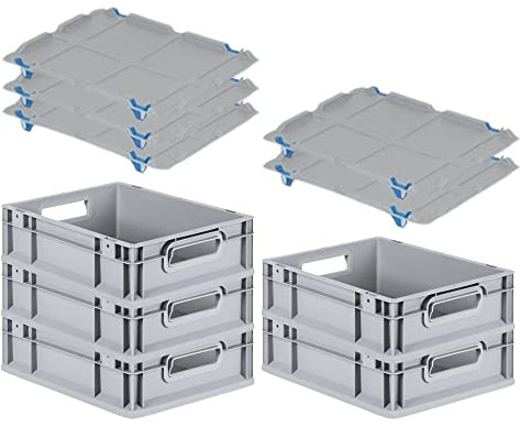 PROREGAL SuperSparSet 5x Eurobox NextGen Economy mit Auflagedeckel und 4x Schiebeschnappverschlüsse Blau, Griffe offen, HxBxT 12x30x40cm, 11L, Eurobehälter, Transportbox, Transportbehälter