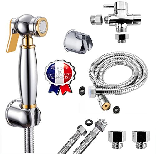 BbfStyle - Marque Française - Luxury Gold and Chome - Kit douchette WC pour l'hygiène intime - installation universelle - Standard Français - Métalique - Finition Chromé - Taharat