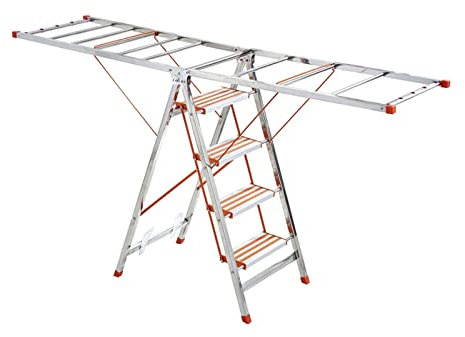 Wäscheständer Multifunktionales Leiter Trocknungsregal Dual-Use Dickdess Edelstahl Balkon faltbar flügelförmige Innen- und Außenboden trocknende Rack Drying Rack/Clothes Drying Rack