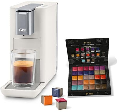 Tchibo Qbo ESSENTIAL Premium Kapselmaschine inkl. 30 recyclebare Qbo Kapseln für Espresso, Caffè und Caffè Grande, kompaktes, innovatives Design, Bright Sand