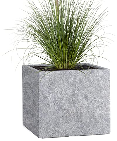 Pflanzwerk® Pflanzkübel Fiberglas Lava HELLGRAU Cube 53x65x65cm *Frostbeständige Blumenkübel* *Deutsche Premiumqualität* *Lotus-Effekt Imprägnierung*