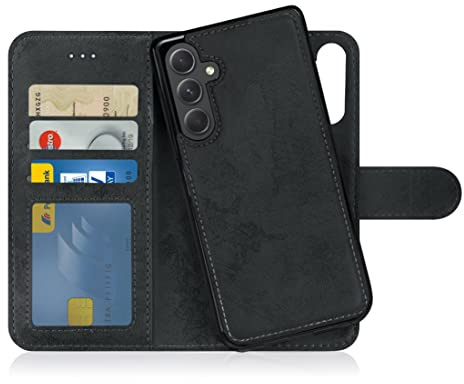 MyGadget Flip-fodral till Samsung Galaxy A54 5G - [avtagbart magnetfodral] - mobilfodral av konstläder - [flipfodral med kortplats] skyddsfodral i gråsvart
