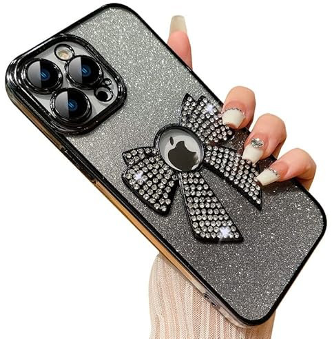 SZJLDS Hülle für iPhone 14 Pro Max[Kameraschutz Eingebaut][Luxuriöse Glitzer-Strass-Bling][Nie Vergilbend] Transparent Handyhülle,Weiche Premium TPU Stoßfest Schutzhülle (Schwarz)