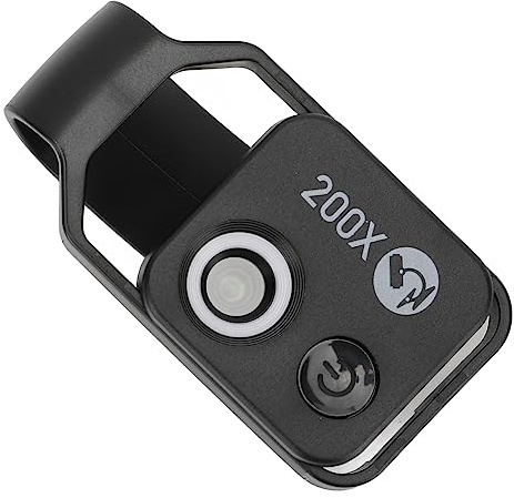 Handy-Mikroskopobjektiv, 200-faches -Taschenmikroskop-Clip-Design, Tragbares Mikroskop mit LED-Licht CPL für Jadestone-Metall (Schwarz)