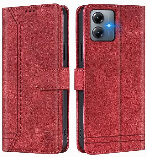 GoodcAcy Funda para Motorola Moto G14, Carcasa Libro con Tapa de Cuero Piel Wallet Case Flip Cover con Kickstand, Hebilla Magnetica, Ranuras para Tarjetas para Motorola Moto G14,Rojo