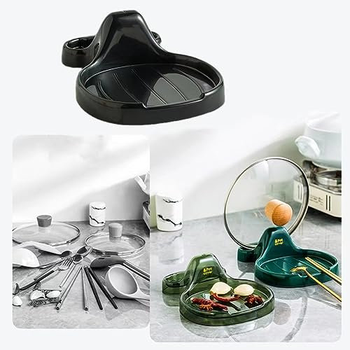 Multifunktionaler Küchenspachtelhalter, vielseitiger Topfdeckelhalter, hitzebeständiger Kochlöffelhalter für Küche, Theke, Topfdeckelhalter (schwarz)