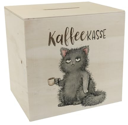Katze mit Tasse Spardose aus Holz mit Spruch Kaffeekasse EIN dekoratives Sparschwein für Katzenbesitzer lustige Kaffeekasse Männer Geburtstag Morgenmuffel Sparbüchse Haustier