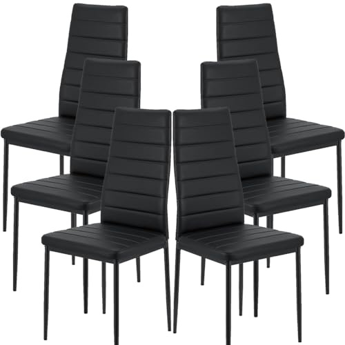 LEADZM Lot de 6 Chaises de Salle à Manger, Siège Rembourré épais, Dossier Ensemble Chaises de Cuisine (Schwarz, Lot de 6)
