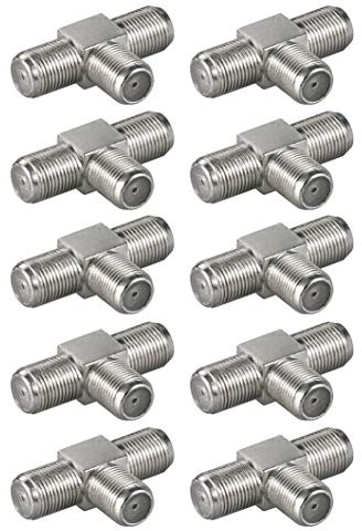 10x Perfect F-Adapter, T-Stück, F-Buchse > doppelt F-Buchse, SAT-Adapter für Satellitenkabel BZW. Koaxialkabel, 10 Stück
