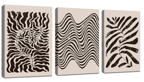 3 Pcs Schwarz Weiß Leinwandbilder Bilder mit Rahmen Neutral Abstrakt Boho bild auf leinwand Wandkunst Modern Minimalistisch Geometrisch Wandbilder Deko für Wohnzimmer Schlafzimmer 120x60cm(40x60x3)