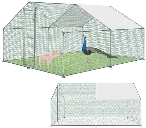 XINZI 12㎡ Kleintiergehege Hühnerstall aus Verzinkter Stahlrahmen Außengehege Hühner mit PE-Folie Schatten Dach und Schloss Geflügelställe für Draußen Geflügelkäfige für Kleintiere Haustiere (3x4x2m)