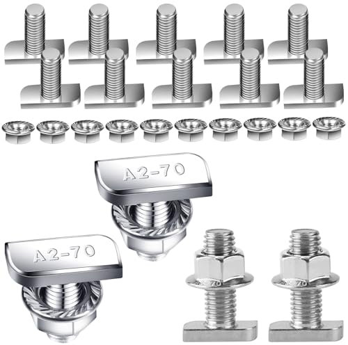 ALEEIK Viti a testa martello, in acciaio inox, 10 pezzi, con dado a flangia, vite a testa martello, M8 x 20 mm, dadi di bloccaggio con dadi flangiati per guide di montaggio solare PV