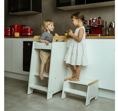 2 in 1 Montessori Lentrum ab 1 Jahre für Kinder,Küchenhelfer und Tritthocker Multifunktionaler Hocker für Bad und Küche,Toilettenhocker