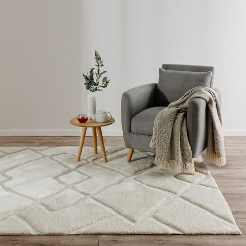 benuta Basic Teppich Elvy - Creme 120x170 cm - Abstrakter weicher Relief Wohnzimmerteppich - Leicht zu Reinigen - Strapazierfähig - Für Fußbodenheizung Geeignet