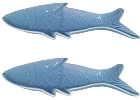 Set di 2 Piatti a Forma di Pesce in Ceramica - Blu Mare - Eleganza e Raffinatezza per la Tua Tavola o decorare la tua casa