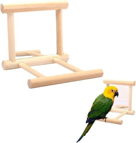 Vogelspiegel für Papageien, Vogelständer, Sitzstange mit Spiegel, Holzspiegel mit Landeplatz, Vogelspielzeug für Graupapageien, Aras, Sittiche, Nymphensittiche Spielzeug Vögel