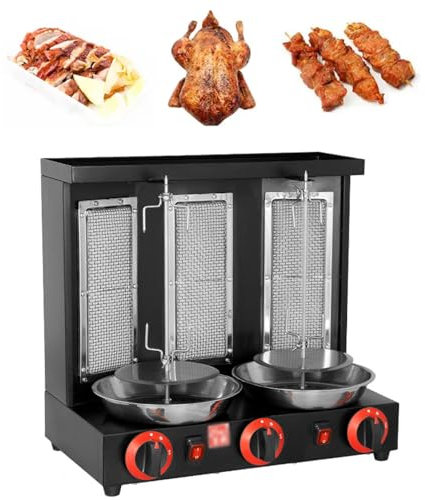 Commercial Gas Doner Kebab Machine, Automatic Rotating Stainless Steel Barbecue Grill with 3 Burners, Temperature Adjustment 50-350℃, Countertop Vertical Rotating Oven for Restaurants, Bars, Parties