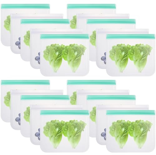 LOPYXBR 20 Stück Gefrierbeutel Wiederverwendbar, 23x17cm/21,5x18,5cm Wiederverwendbare Gefrierbeutel, PEVA Gefrierbeutel Zipper für Aufbewahrung von Gemüse Früchten Snacks Sandwich Fleisch