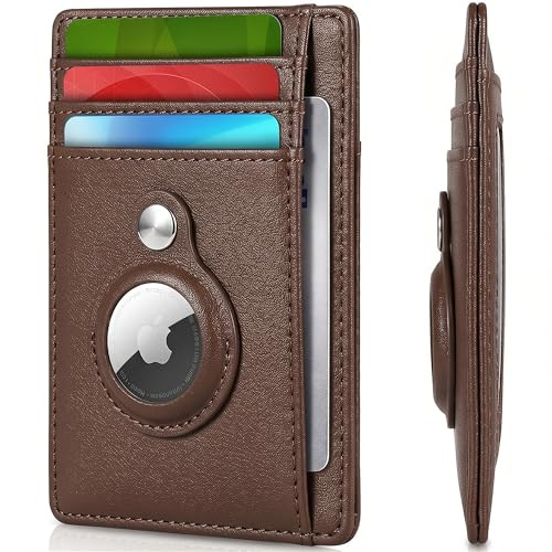 Svart KF-Premium Airtag RFID-plånbok PU-läder kreditkort pengar hållare AirTag-skydd Air Tag-fodral, Brun, En storlek, Minimalistisk