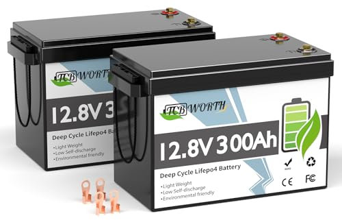 TCBWORTH LiFePO4 300Ah 12.8V Batterie 2 Pakete, Lithium Batterie 200A BMS, 4000+ Zyklen Deep Cycle akku, Perfekter Ersatz für Blei-Säure Batterien für wohnmobil, Camping, Solar Home Systeme, Boot
