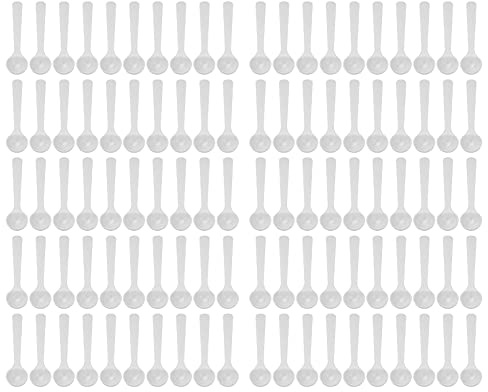 100Pcs Plastic Measuring Spoons 2ml/1g, Reusable Small Scoops for Fertilizer, Garden, Kitchen, Baking, Powder, Coffee, Tea