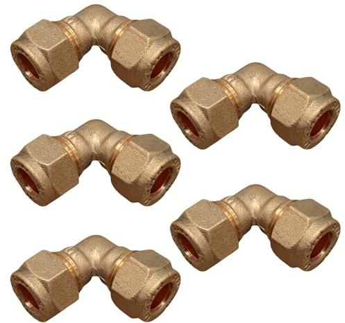 8mm Brass Compression Elbow Connectors - Pack of 5 | Right-angle plumbing fittings for compatible 8mm copper pipe
