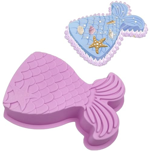 YXHZVON Kuchenform Silikon Meerjungfrau Groß, Backform Meerjungfrau, Meerjungfrau Kindergeburtstag Silikonform für Kuchen Pudding Schokolade Mousse, Violett