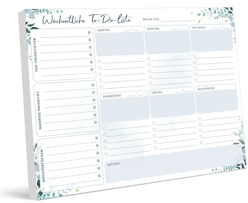 BIROYAL Wochenplaner Block A4, To Do Listen Block, Undatiert, 50 Seiten | Weekly Planner, 120gsm Papier, Abreißen, Schreibtischunterlage mit Wochenübersicht für Termine, Aufgaben& Notizen