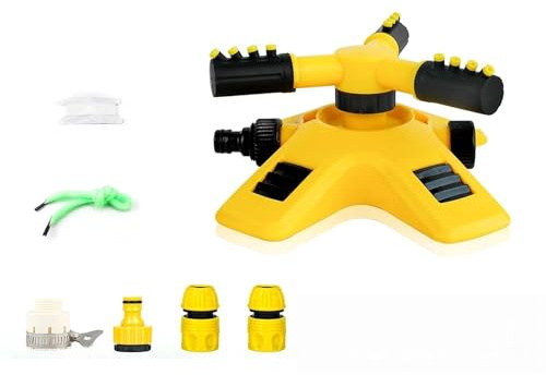 txuzong Aspersor Giratorio Automático 360° para Jardín y Césped – Difusor de Riego con Cobertura Ajustable 4-10m, Sistema de 3 Puntas, Ahorro de Agua para Pasto y Plantas