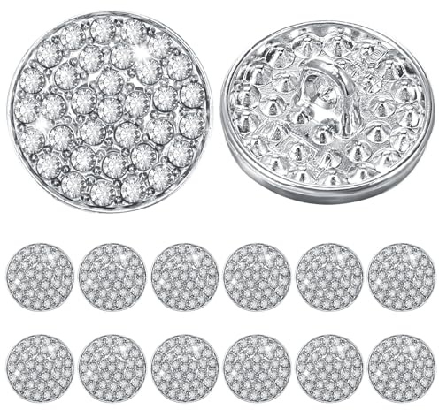 12PCS Rhinestone Buttons for Clothing, Crystal Button Bedazzling Embellishments Sew on Gems Rhinestones Buttons for Crafts DIY Jewelry Wedding Decoration Bridal Bouquet (Silver)