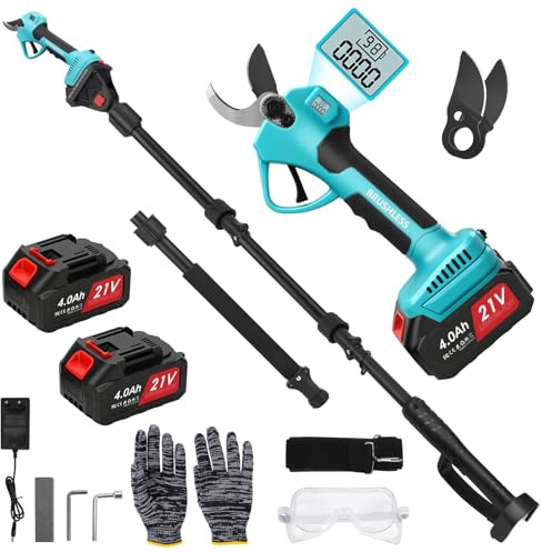 panthem 2 in 1 Akku Astschere Teleskop mit 2x4000mAh Akkus, 30mm Schnitt | Brushless Elektrische Gartenschere für Makita 18V, 4,1m Reichweite, 180° Verstellbar, LCD Display, Obstgarten & Gartenpflege