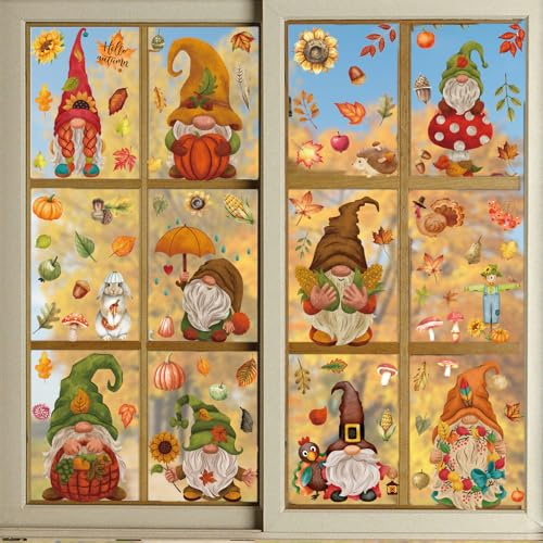 9 Blatt Fensterbilder Herbstdeko, Thanksgiving Deko, Thanksgiving Herbstdeko Fenster Aufkleber Ohne Kleber, Thanksgiving Fenster Dekorationen Statisch Doppelseitiger Druck Thanksgiving Deko (E)