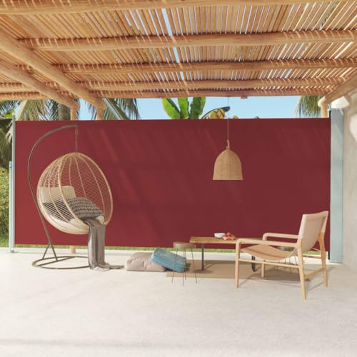 Toldo lateral retráctil para exteriores, 220 x 600 cm, color rojo, cierre automático, para balcón y jardín, paneles laterales resistentes a la intemperie