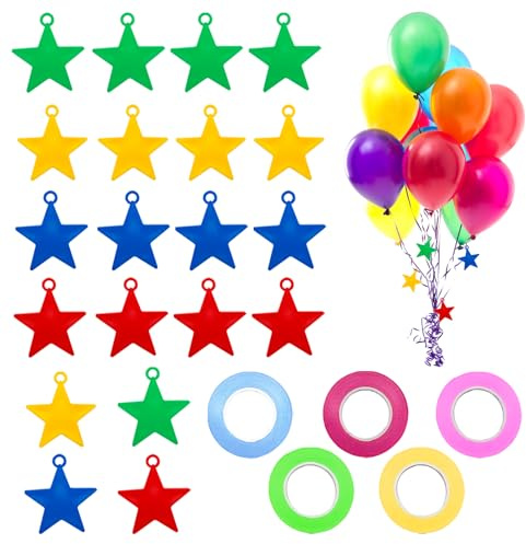 40 PCS Balloon Weights and Ribbon Set Colorful Star Shaped 8g Balloon Holders with 5 Rolls 10m String for Wedding Birthday Party