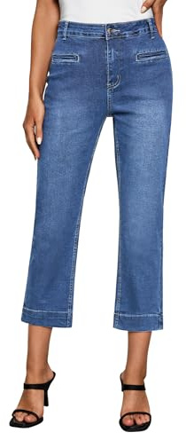 Vetinee Jean capri pour femme, taille haute, stretch, 7/8, coupe droite
