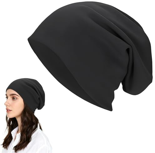 JYNXOR Bonnet Hiver pour Homme et Femme, Slouchy Beanie Coton Chapeaux d'hiver Chauds Bonnet de Sport Unisexe Long Beanie pour Le Sport Chimio Le Cyclisme (Noir)