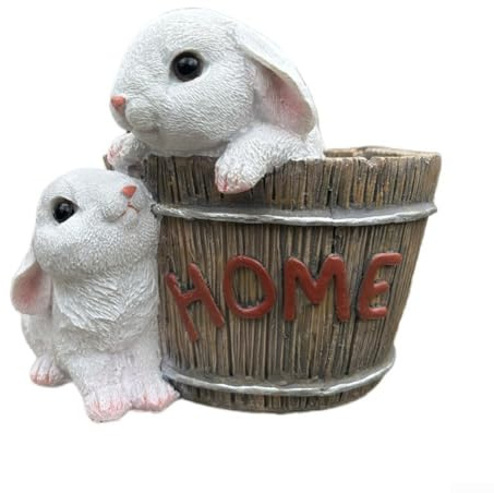 Pot de fleurs succulentes avec motif lapin et drainage, convient pour les petites plantes d'intérieur telles que les plantes grasses, les cactus et les herbes, décoratif pour différentes pièces (blanc